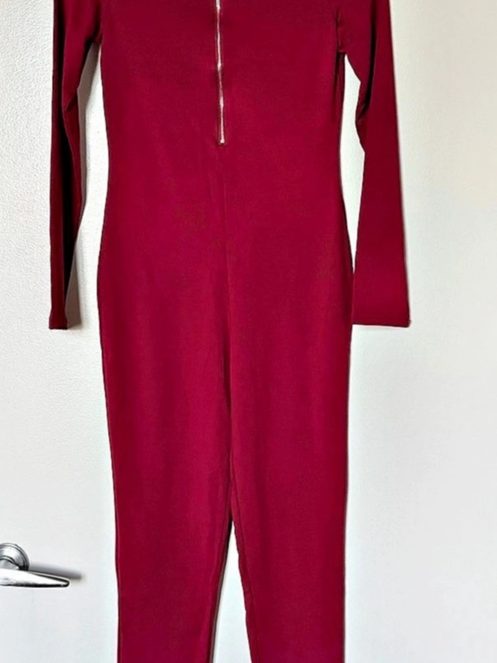 Burgundy Long Sleeve Zip Front Jumpsuit Like New